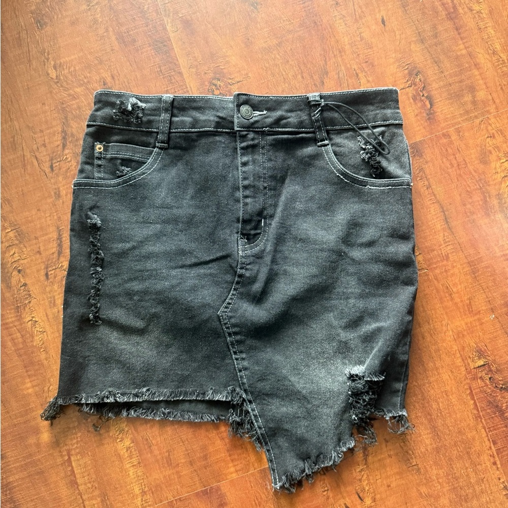 Forever21 Distressed Black Denim mini Skirt
